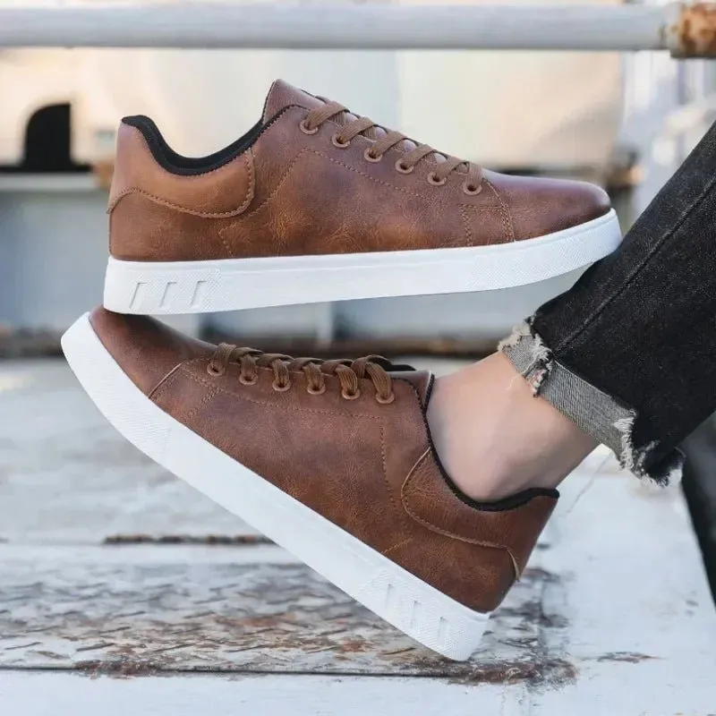 Modern Men's PU Leather Skate Shoes: Durable Design, Breathable Comfort, Enhanced Traction