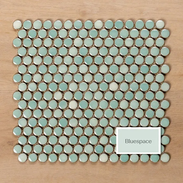 Mooloolaba Gloss Mint Porcelain Penny Round Mosaic Tile 20x20mm
