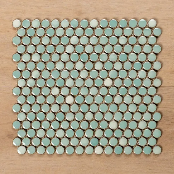 Mooloolaba Gloss Mint Porcelain Penny Round Mosaic Tile 20x20mm