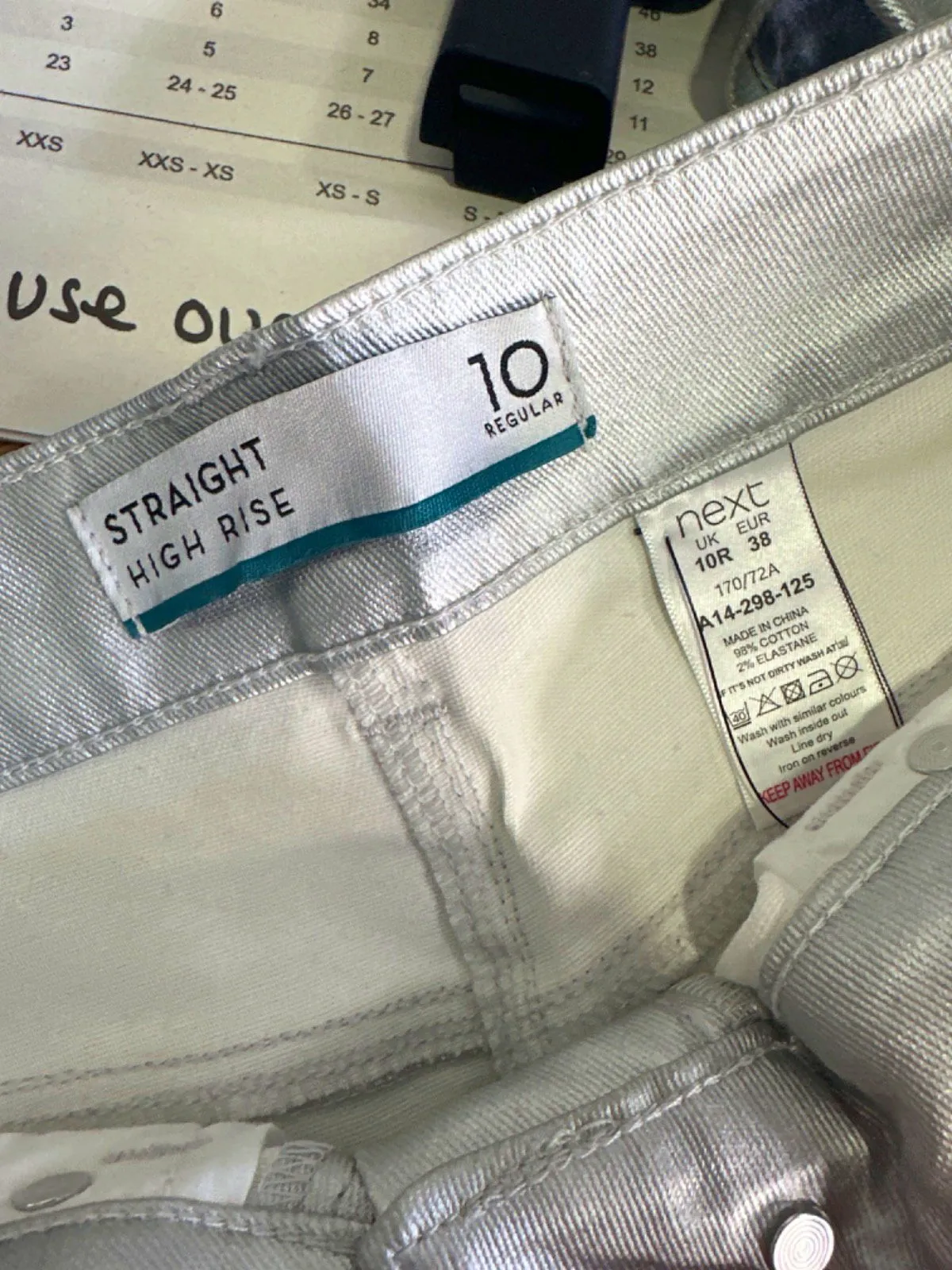 Next Silver High Rise Straight Jeans UK 10 R