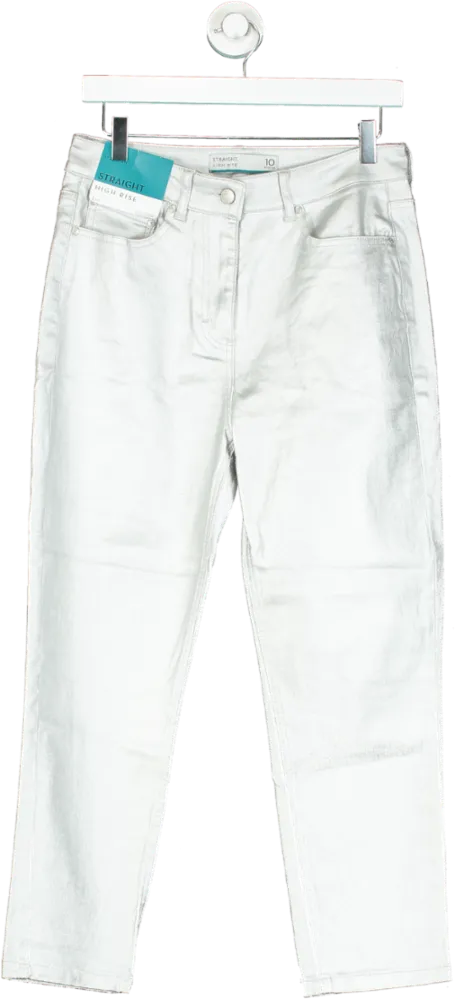 Next Silver High Rise Straight Jeans UK 10 R