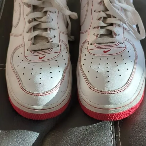 Nike Air Force 1 White University Red Contrast  Stitch CV1724 100 Size 12