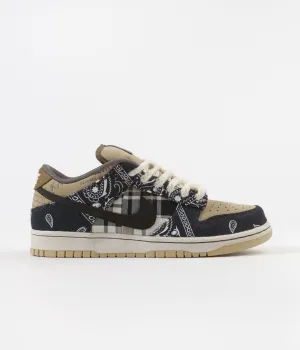 Nike SB x Travis Scott Dunk Low Premium Shoes - Black / Black - Parachute Beige - Petra Brown