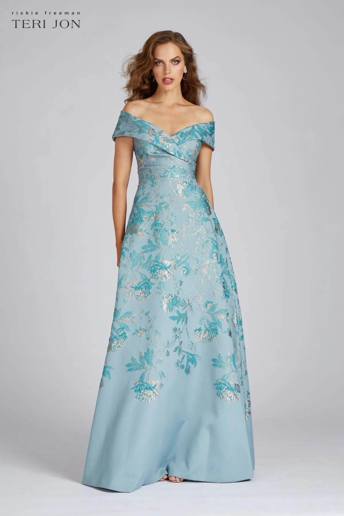 Off The Shoulder Metallic Jacquard A-Line Gown