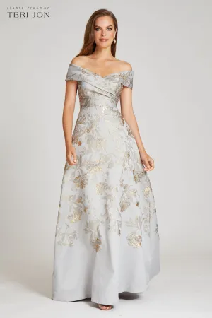 Off The Shoulder Metallic Jacquard A-Line Gown