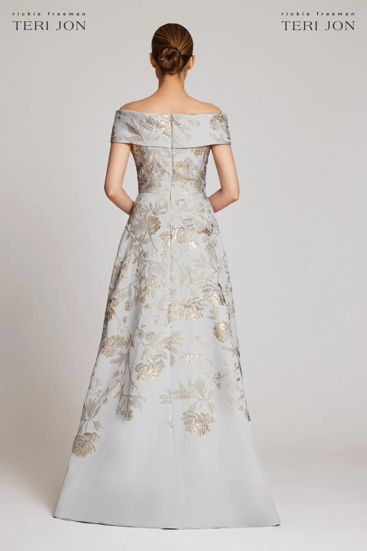 Off The Shoulder Metallic Jacquard A-Line Gown