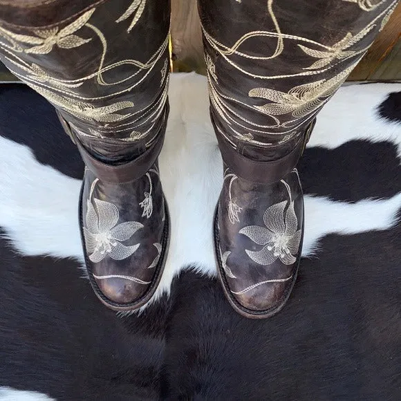 OLD GRINGO Harness Floral Tall Knee High Biker Moto Cowgirl Cowboy Western Boots