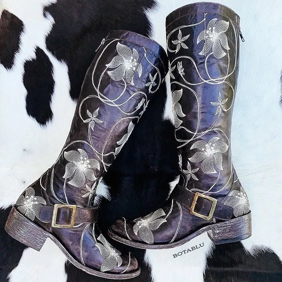 OLD GRINGO Harness Floral Tall Knee High Biker Moto Cowgirl Cowboy Western Boots
