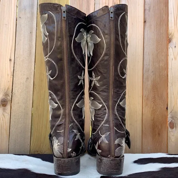 OLD GRINGO Harness Floral Tall Knee High Biker Moto Cowgirl Cowboy Western Boots