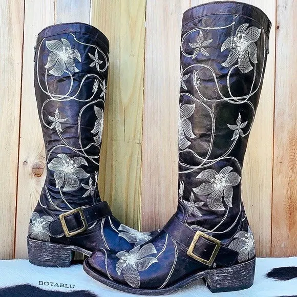 OLD GRINGO Harness Floral Tall Knee High Biker Moto Cowgirl Cowboy Western Boots