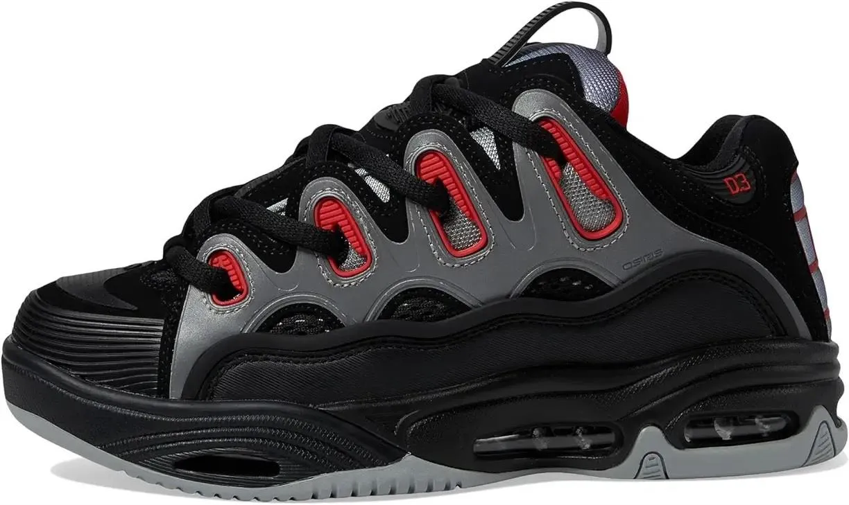 Osiris D3 2001 Black Light Grey Red Mens Skate Trainers Shoes