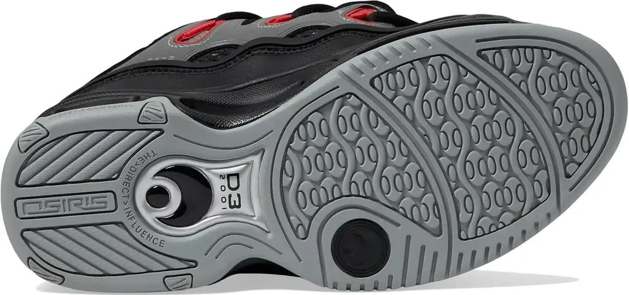 Osiris D3 2001 Black Light Grey Red Mens Skate Trainers Shoes