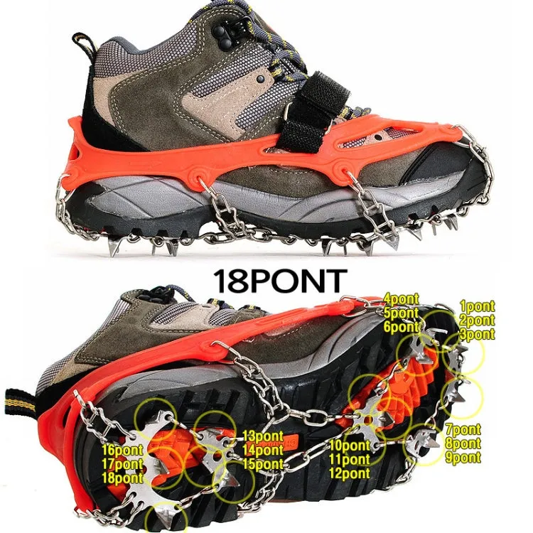 Outdoor 18-Tooth 430 Stainless Steel Crampons Snow Hiking Shoes Spikes Non-Slip Shoe Covers，SIze: M (Orange)
