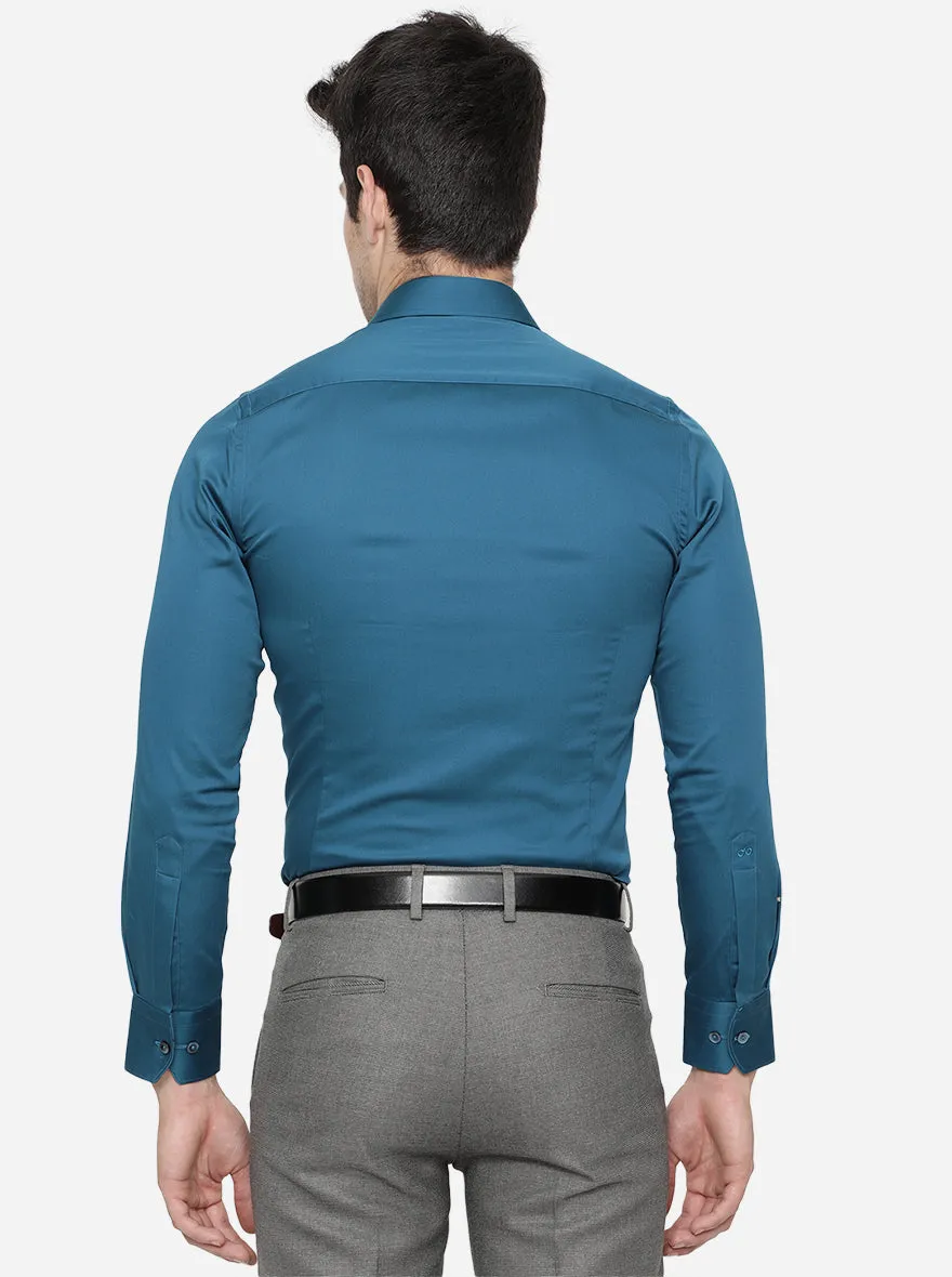 Peacock Blue Solid Slim Fit Party Wear Shirt | Wyre