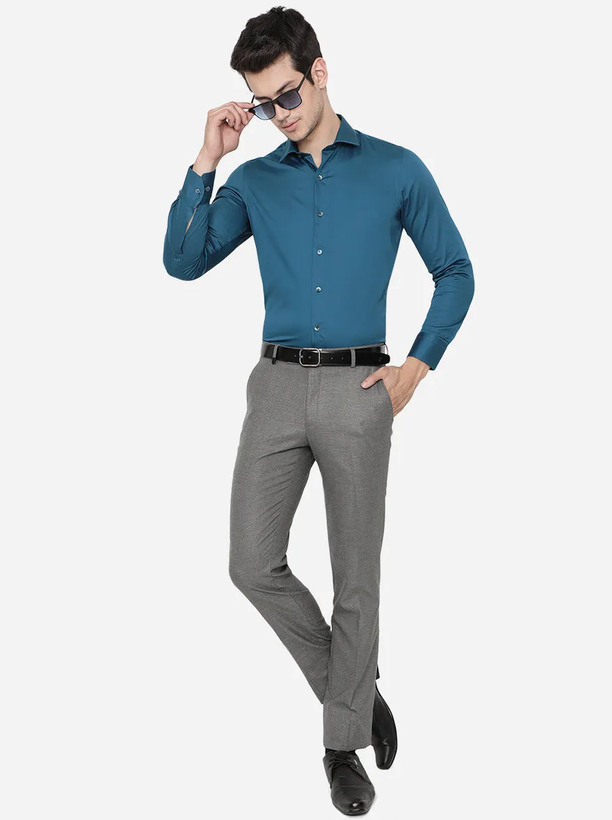 Peacock Blue Solid Slim Fit Party Wear Shirt | Wyre
