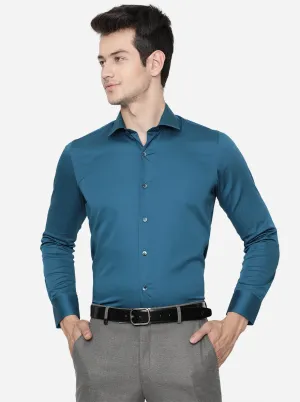 Peacock Blue Solid Slim Fit Party Wear Shirt | Wyre