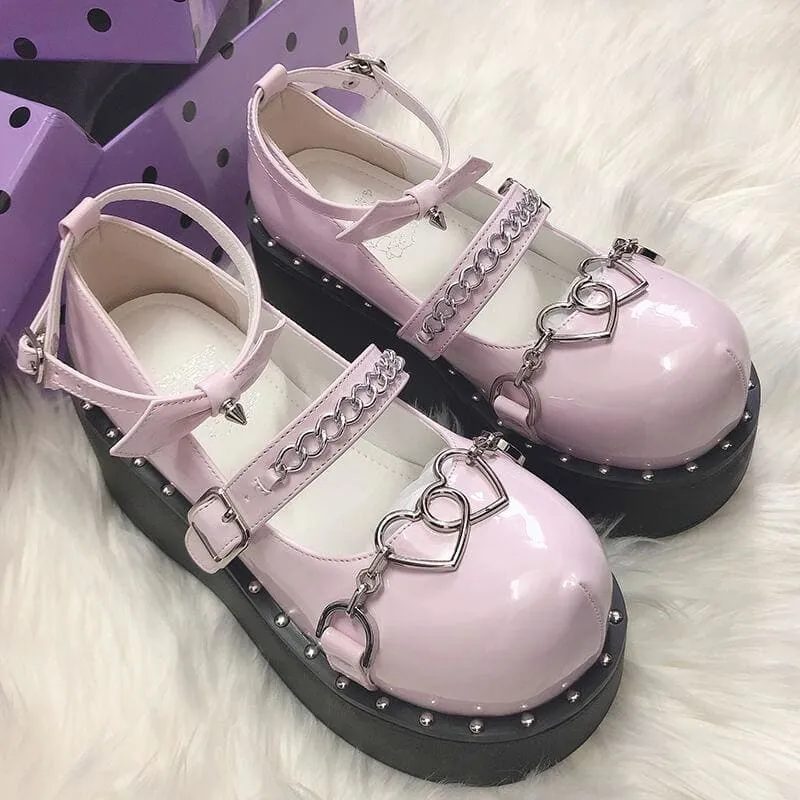 Pink/Black Goth Hearts Punk Platform Shoes MK15940