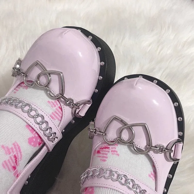 Pink/Black Goth Hearts Punk Platform Shoes MK15940