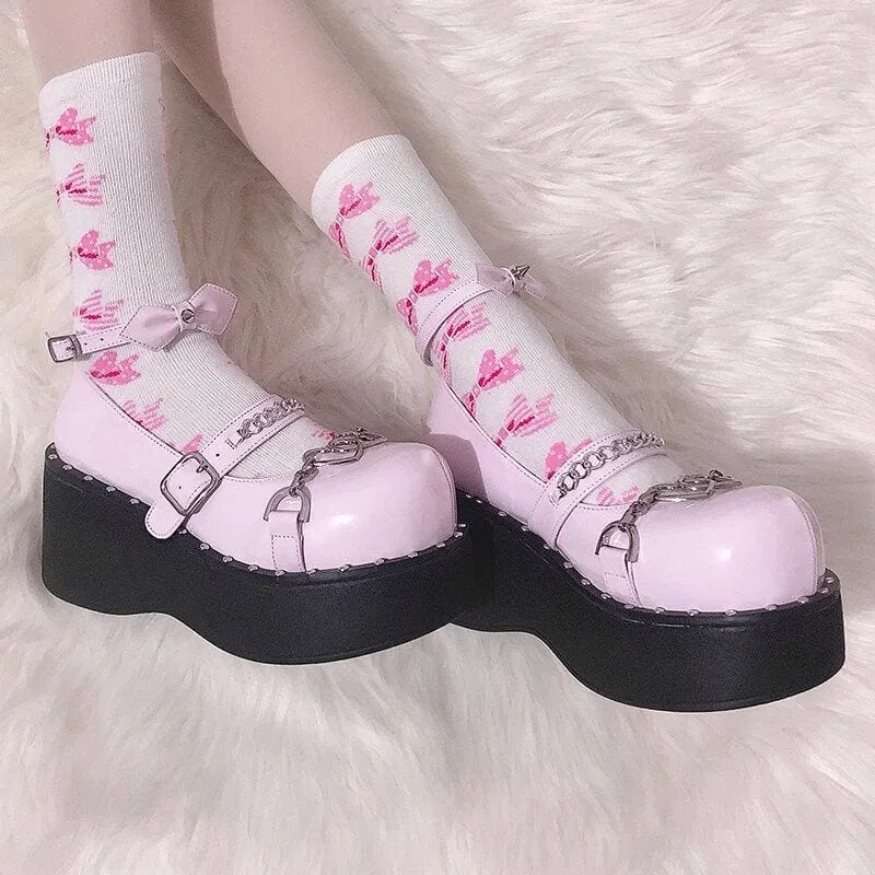 Pink/Black Goth Hearts Punk Platform Shoes MK15940