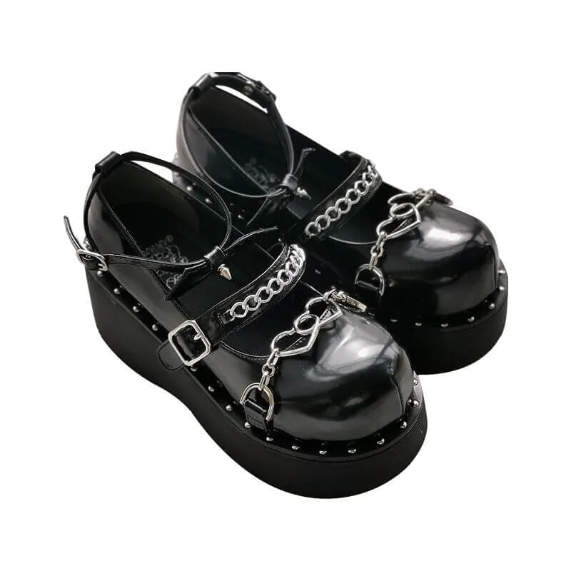 Pink/Black Goth Hearts Punk Platform Shoes MK15940