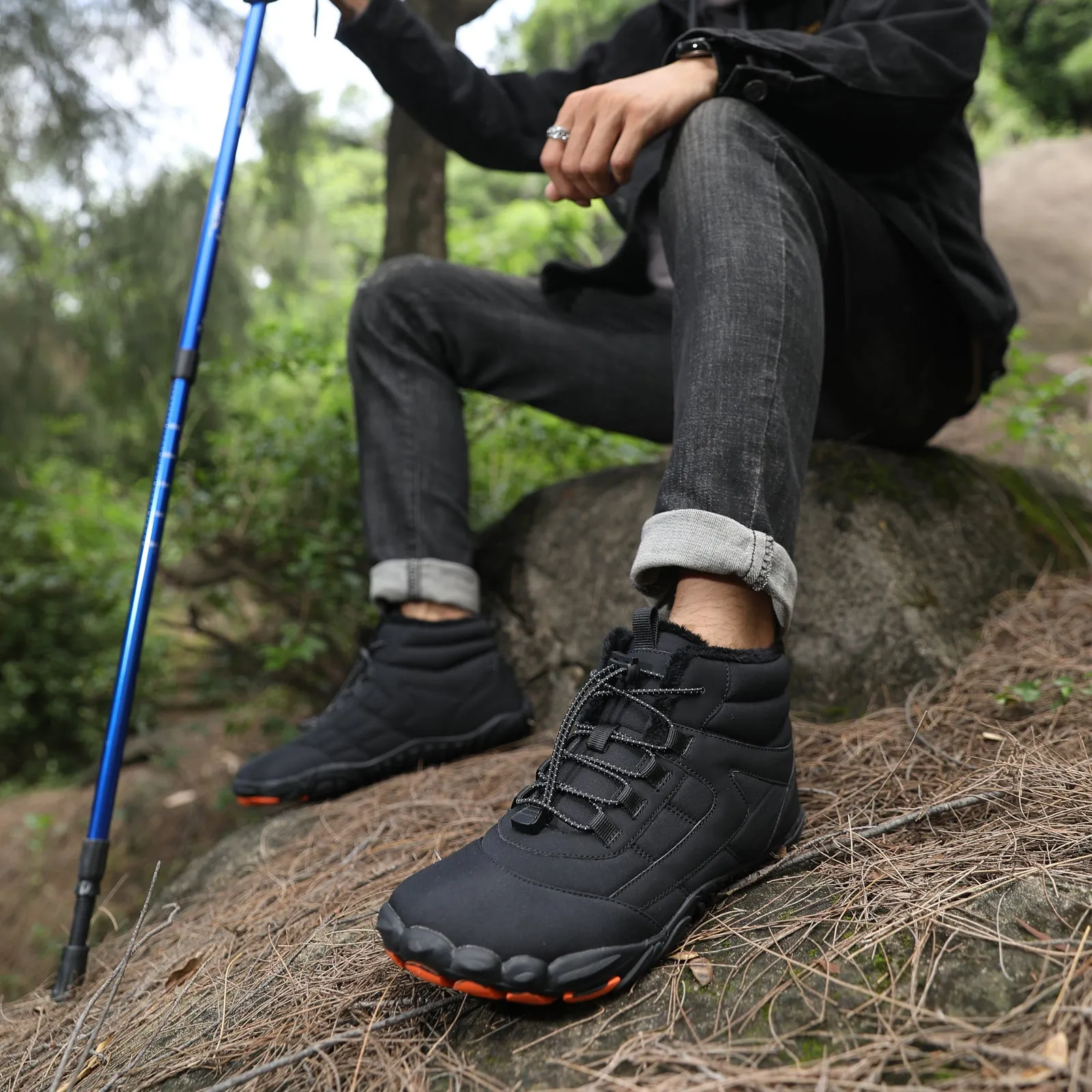 Plus Size Outdoor Five-finger Cotton Shoes Men's Fleece-lined Mountaineering