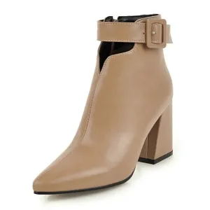 Pointed Toe Buckle Strap High Heels  Ankle Boots