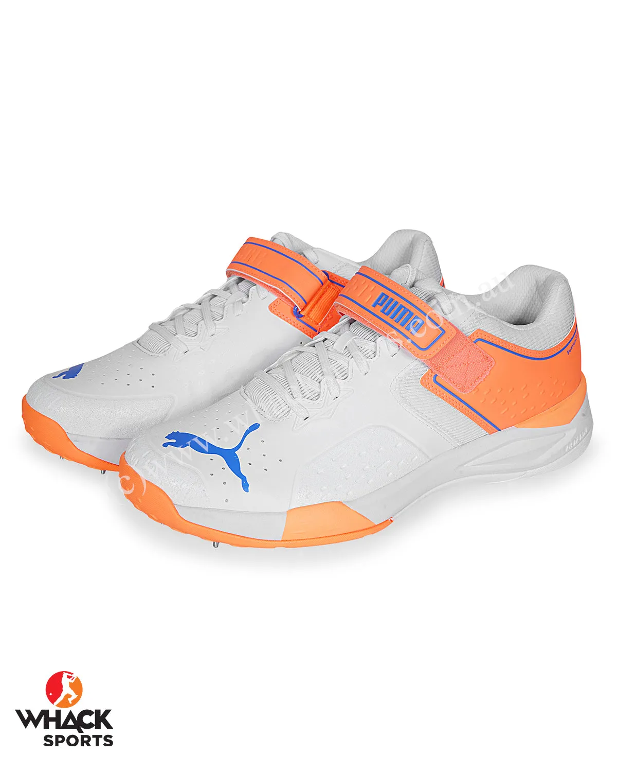 Puma 22.1 Bowling Cricket Shoes - Steel Spikes - White Bluemazing Neon Citrus