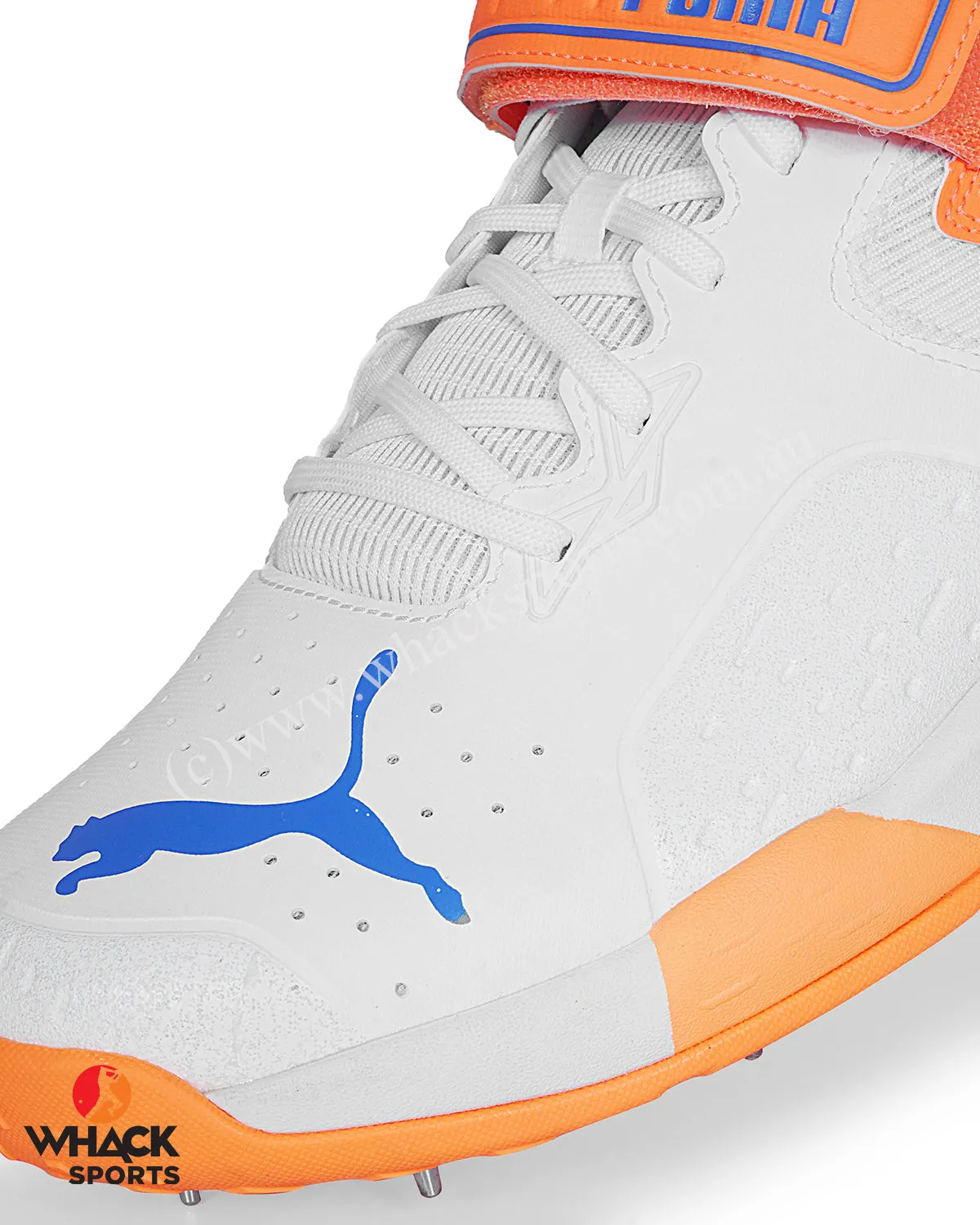 Puma 22.1 Bowling Cricket Shoes - Steel Spikes - White Bluemazing Neon Citrus