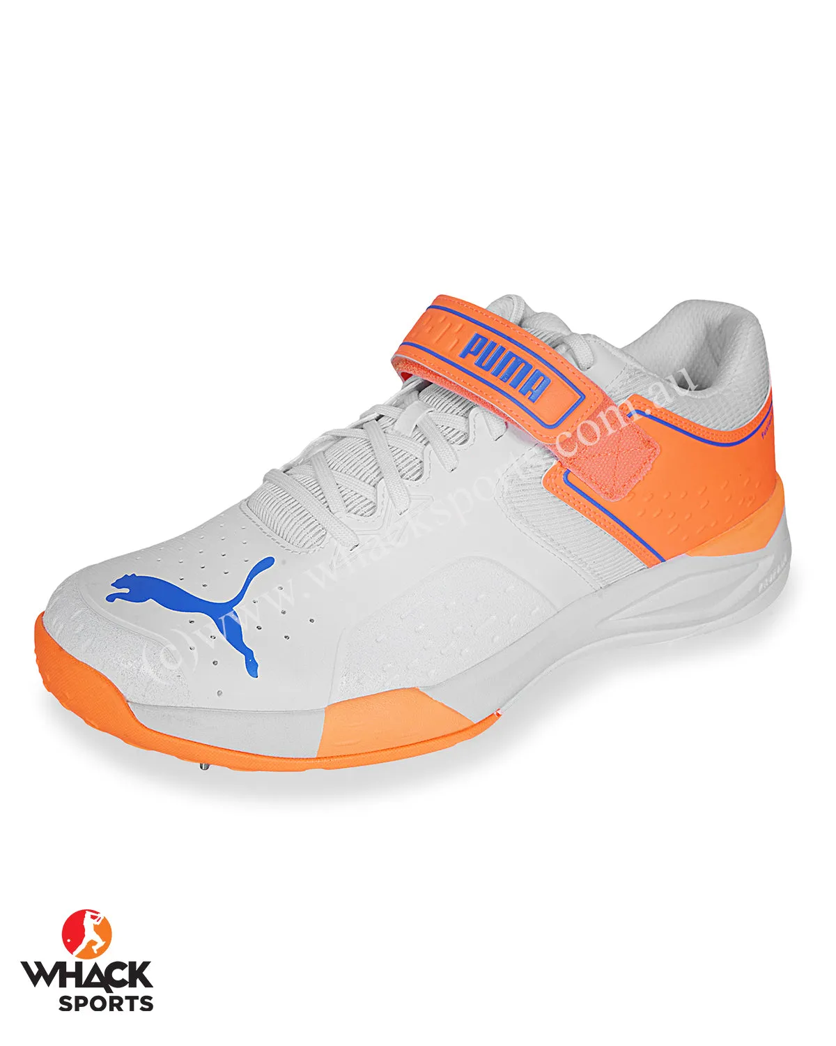 Puma 22.1 Bowling Cricket Shoes - Steel Spikes - White Bluemazing Neon Citrus
