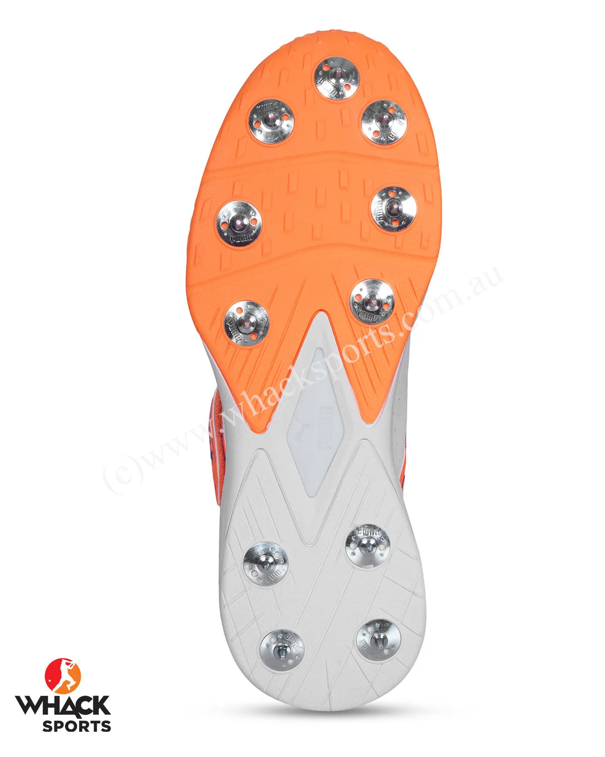 Puma 22.1 Bowling Cricket Shoes - Steel Spikes - White Bluemazing Neon Citrus