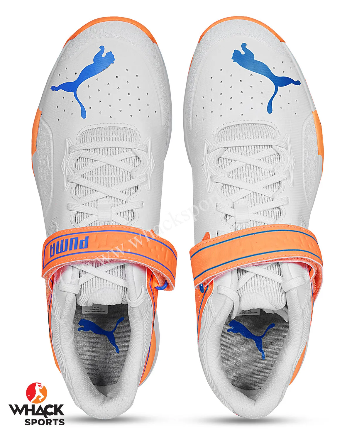 Puma 22.1 Bowling Cricket Shoes - Steel Spikes - White Bluemazing Neon Citrus