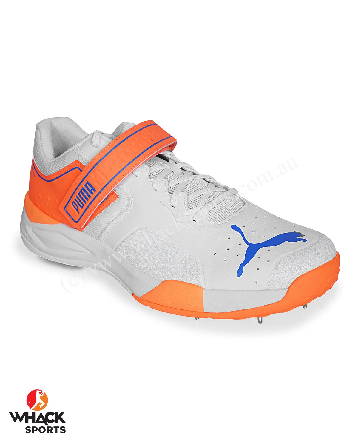 Puma 22.1 Bowling Cricket Shoes - Steel Spikes - White Bluemazing Neon Citrus