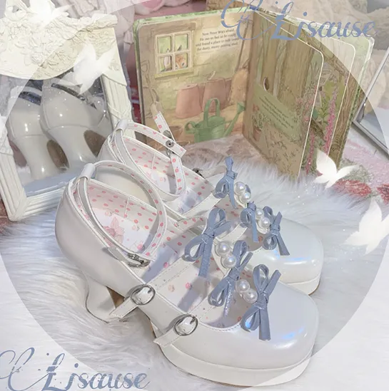 Pure Tea For Dream~Sweet Lolita Platform Pearl Bow Shoes
