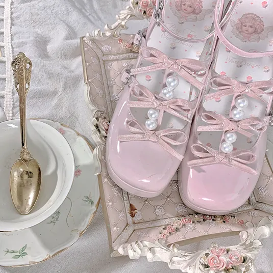 Pure Tea For Dream~Sweet Lolita Platform Pearl Bow Shoes