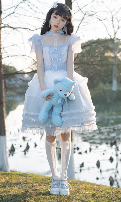 Pure Tea For Dream~Sweet Lolita Platform Pearl Bow Shoes