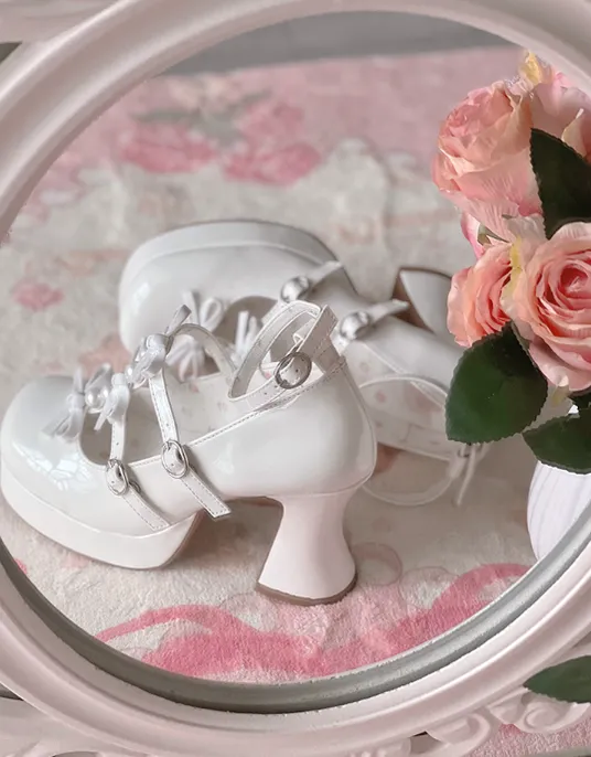 Pure Tea For Dream~Sweet Lolita Platform Pearl Bow Shoes