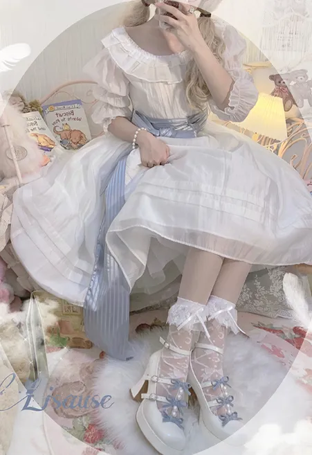Pure Tea For Dream~Sweet Lolita Platform Pearl Bow Shoes