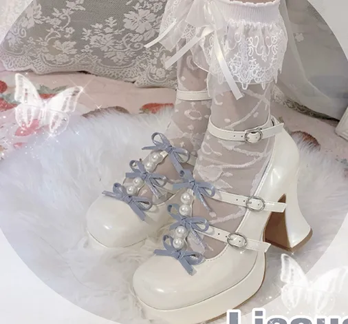 Pure Tea For Dream~Sweet Lolita Platform Pearl Bow Shoes