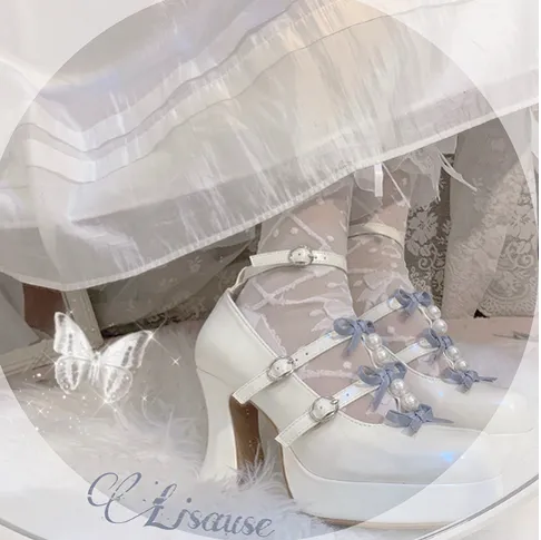 Pure Tea For Dream~Sweet Lolita Platform Pearl Bow Shoes