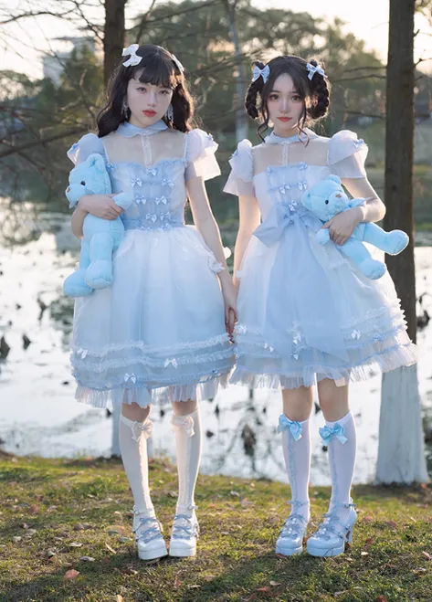 Pure Tea For Dream~Sweet Lolita Platform Pearl Bow Shoes