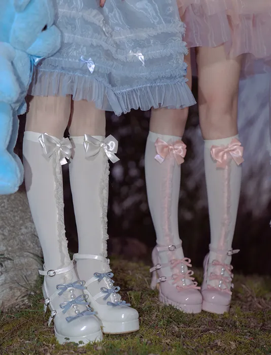 Pure Tea For Dream~Sweet Lolita Platform Pearl Bow Shoes