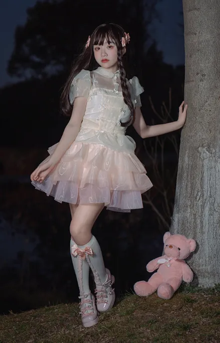 Pure Tea For Dream~Sweet Lolita Platform Pearl Bow Shoes