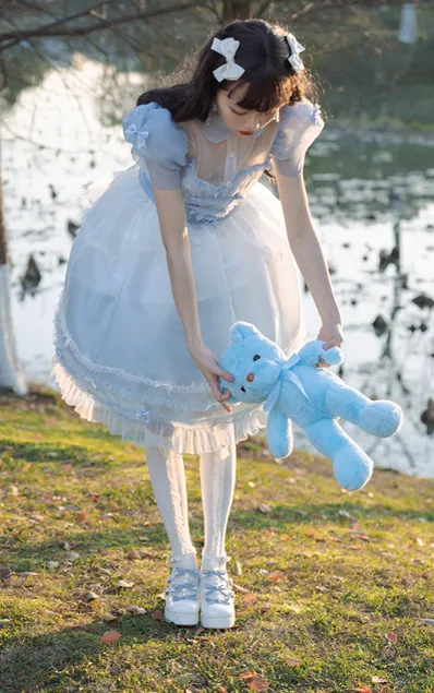 Pure Tea For Dream~Sweet Lolita Platform Pearl Bow Shoes