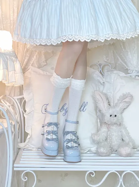 Pure Tea For Dream~Sweet Lolita Platform Pearl Bow Shoes