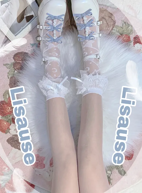 Pure Tea For Dream~Sweet Lolita Platform Pearl Bow Shoes
