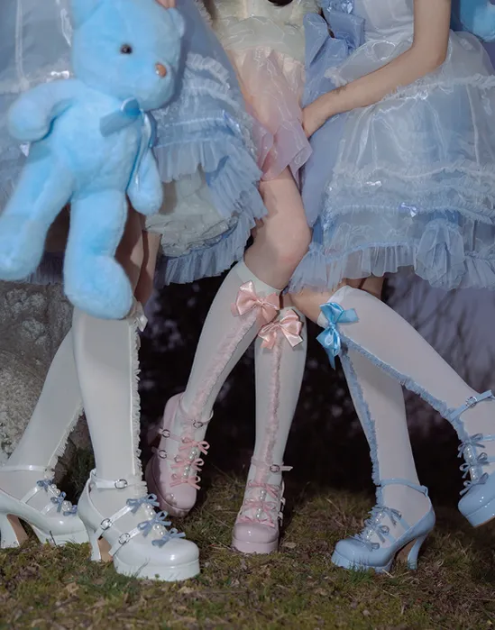 Pure Tea For Dream~Sweet Lolita Platform Pearl Bow Shoes