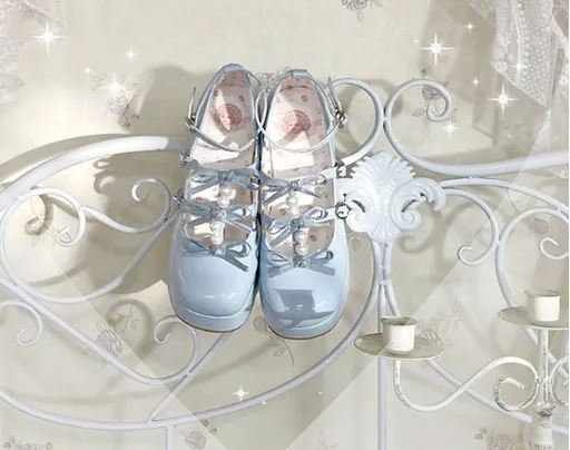 Pure Tea For Dream~Sweet Lolita Platform Pearl Bow Shoes