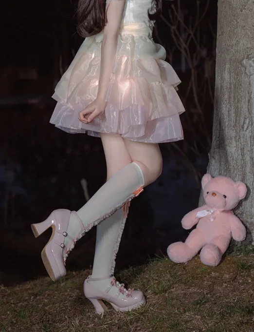 Pure Tea For Dream~Sweet Lolita Platform Pearl Bow Shoes