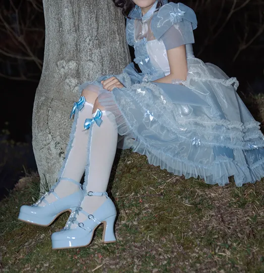 Pure Tea For Dream~Sweet Lolita Platform Pearl Bow Shoes