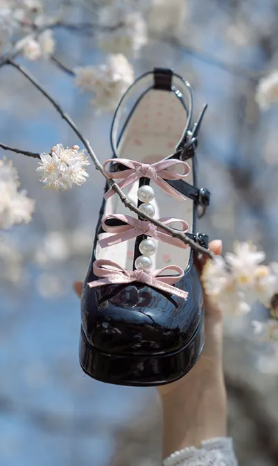 Pure Tea For Dream~Sweet Lolita Platform Pearl Bow Shoes